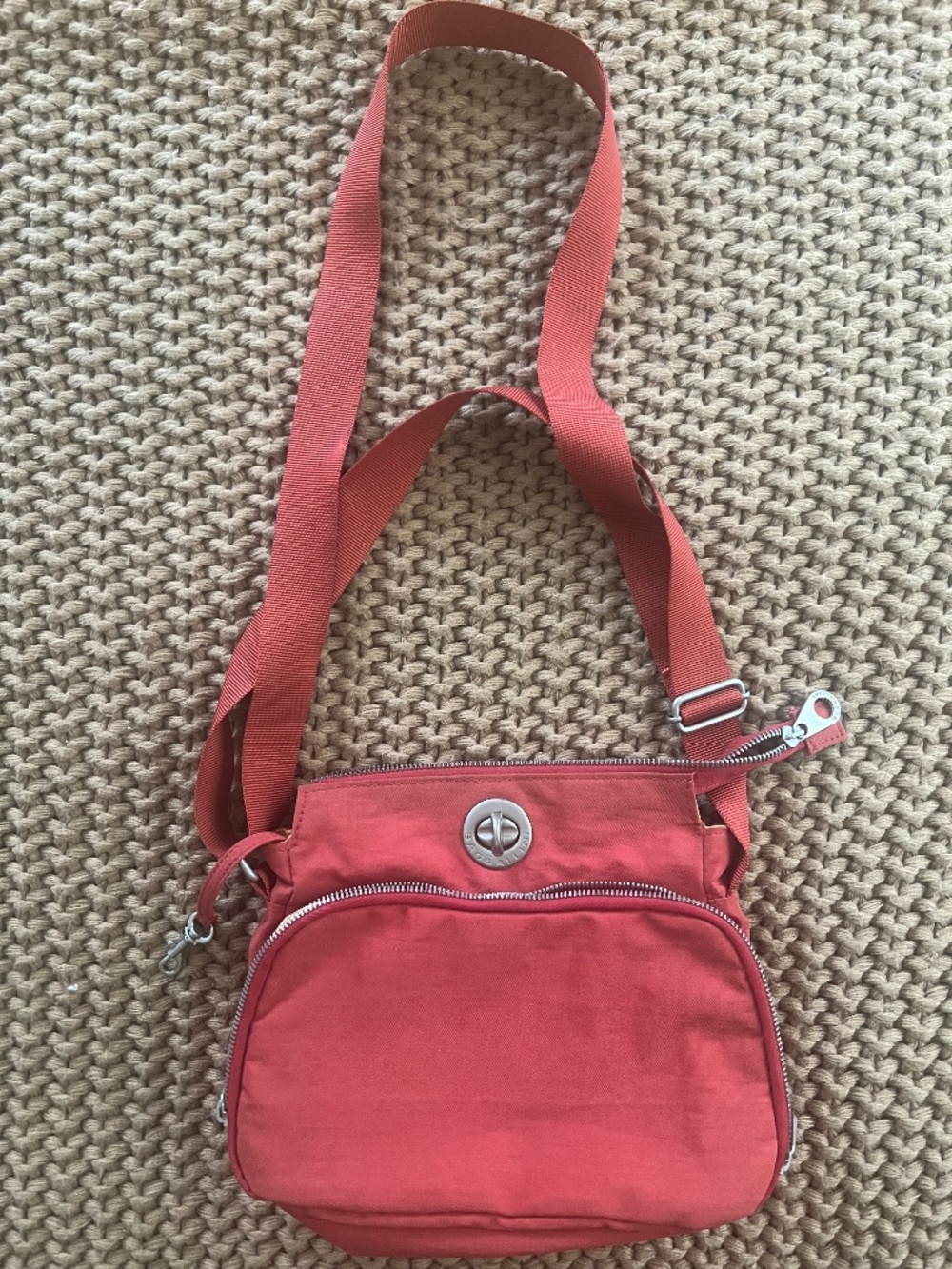Baggallini Nylon Crossbody Turnlock 10" Orange Rust Bag with Adjustable Strap